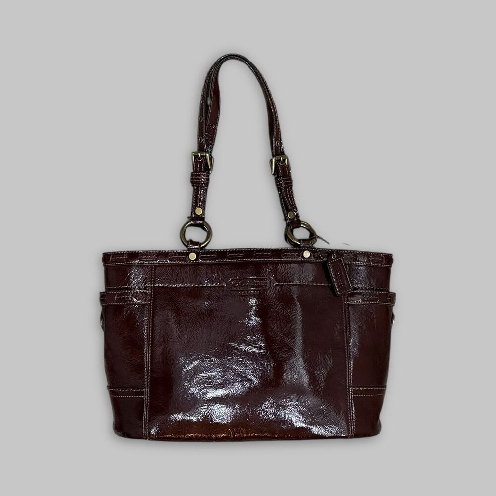 Coach Patent Leather Brown Tote Shoulder Bag